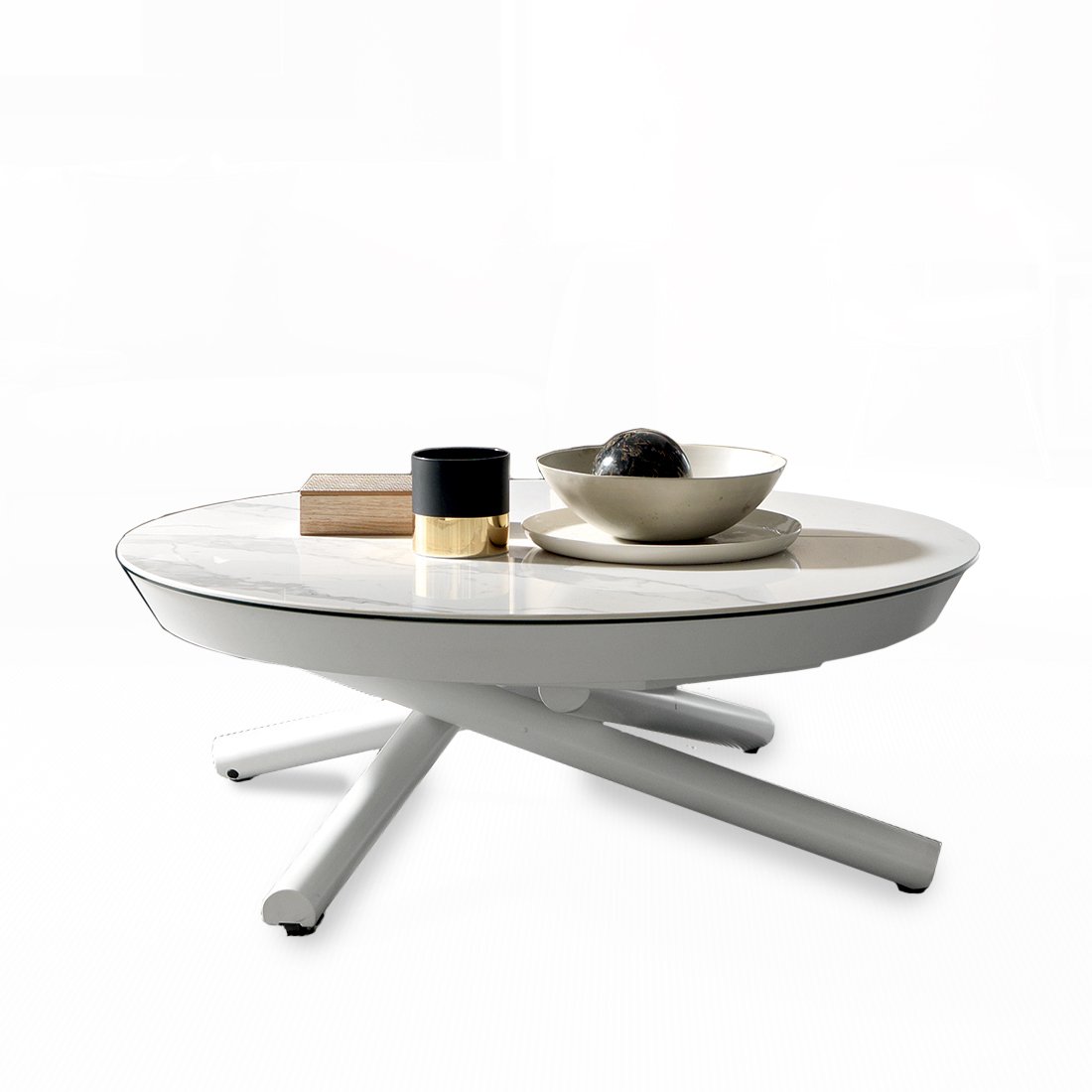 Place table transformable elliptique blanc